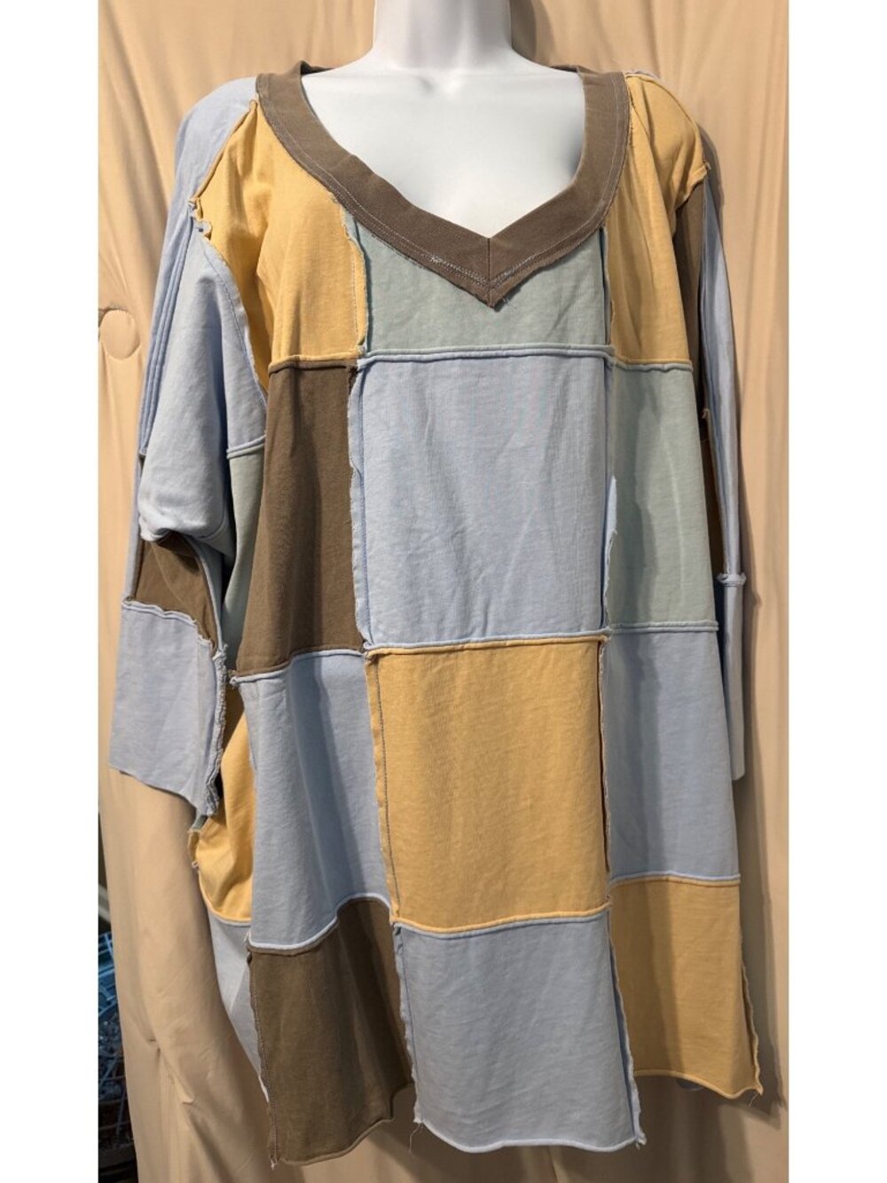 NWT Blue Velvet Oversized Open Seam Patchwork XL Top